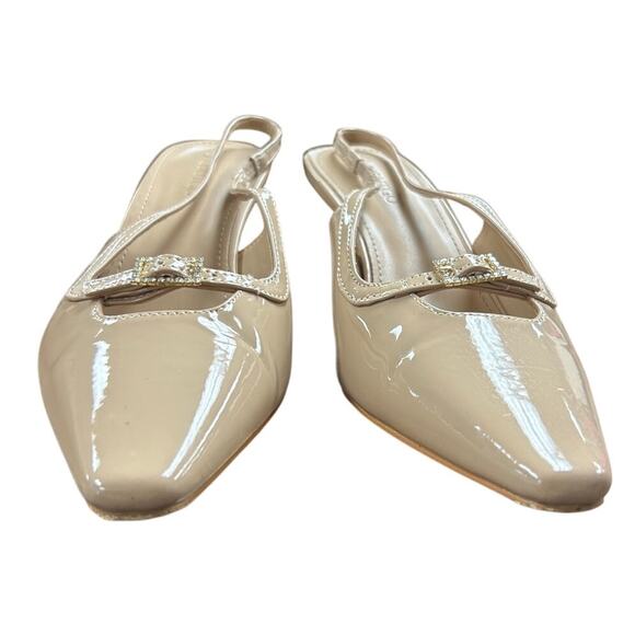 ZBY Womens Size 7.5 Tan Faux Leather Slingback 3" Heel Closed Toe Buckle Shoes - Picture 3 of 6